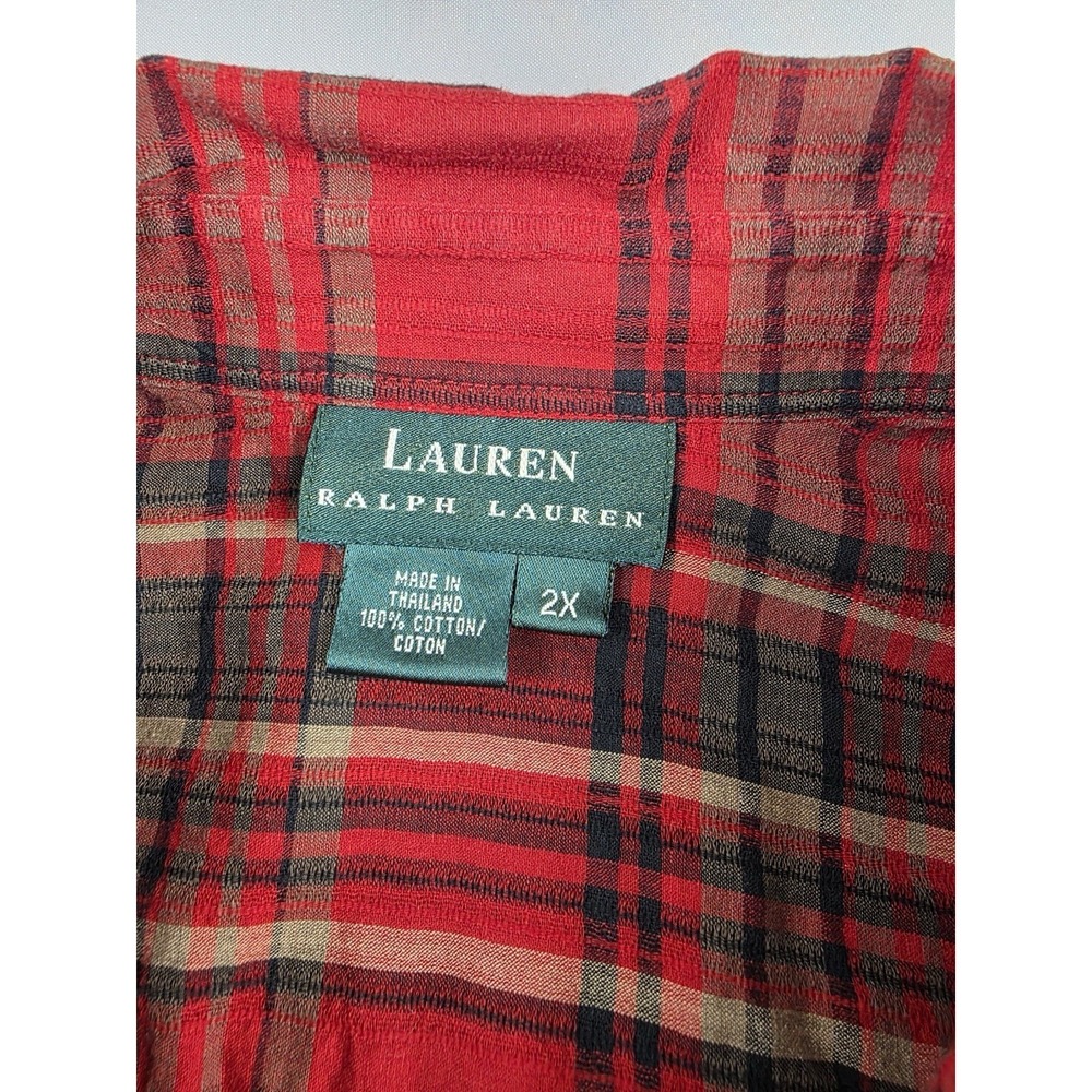 Lauren Ralph Lauren Plaid Shirt Red Cotton Button Up 2X‎ Preppy Classic - Picture 4 of 16
